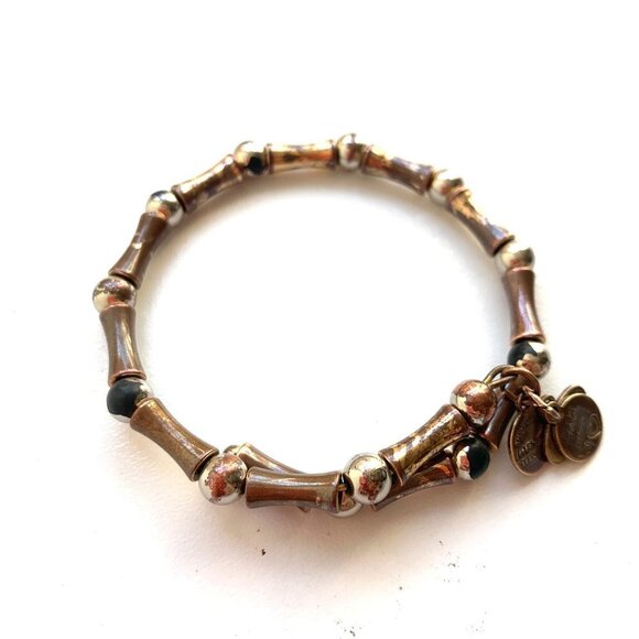Alex and Ani Beaded Wrap Charm Bracelet - Brown/Gold Expands 2"- 3.5" - Picture 2 of 2